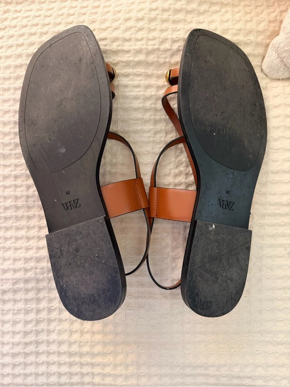Zara toe ring sandals cognac brown leather - Picture 2 of 3